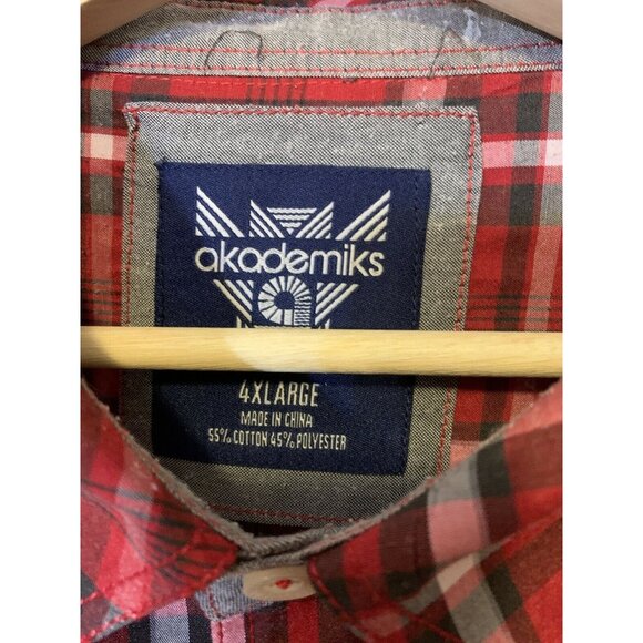 Akademiks‎ Men’s Sz 4XL Plaid Red Button Shirt Pocket - Picture 2 of 10